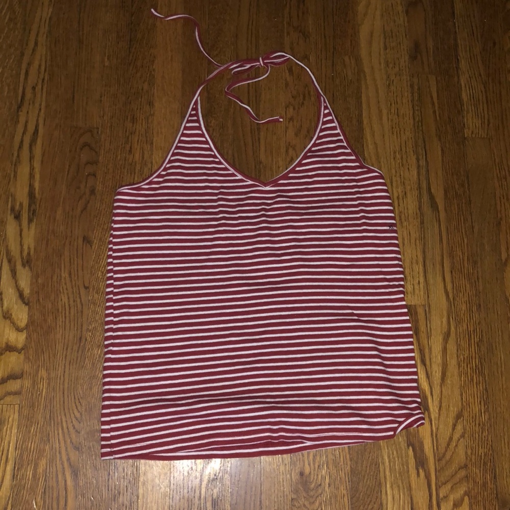 American eagle red and white striped halter tank top